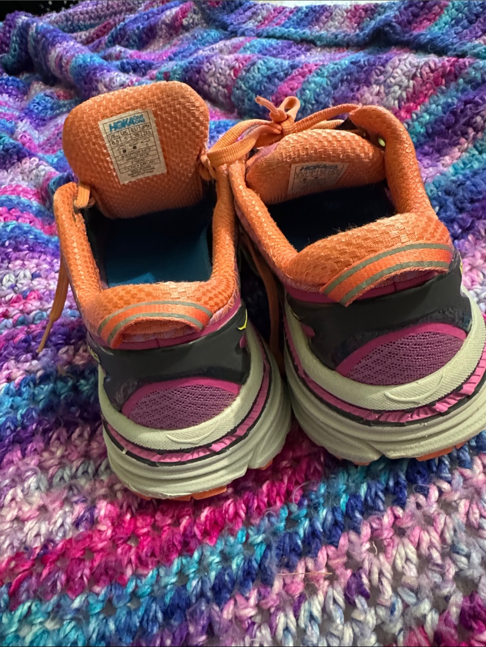 Hoka Women's Hot Pink and Peach Athletic Running Shoes - Picture 2 of 6